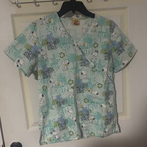 Peanuts Snoopy Scrub Top Light Blue